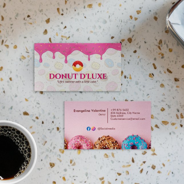Carte De Visite Sweet Donuts Business | Crème rose mignonne (Créateur téléchargé)