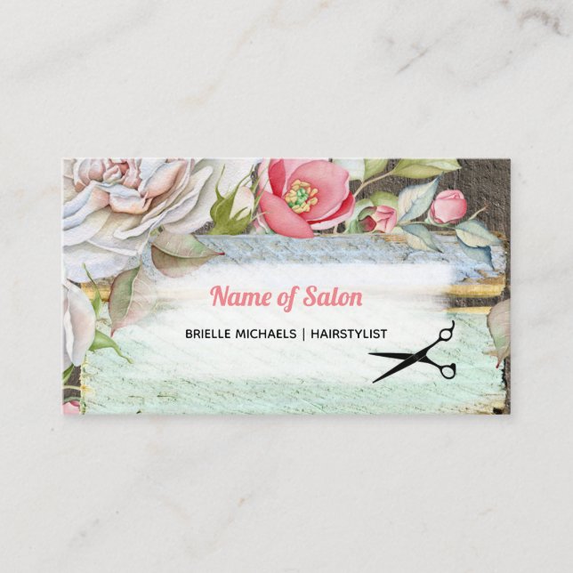 Carte De Visite Sweet Rose Blossom Floral Coiffeur Beauté Salon (Devant)