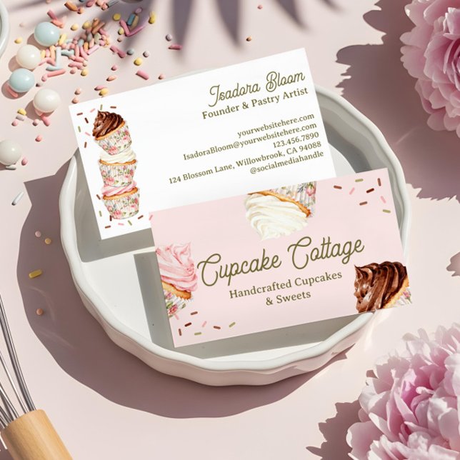 Carte De Visite Sweet Treats Cupcakes & Cakes Elegant Floral  (Sweet Treats Cupcakes & Cakes Elegant Floral Business Card)