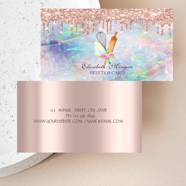 Carte De Visite Sweets Rose Cupcake Gold Drives Opal Bakery (Créateur téléchargé)