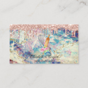Carte De Visite Sweets Rose de Cupcake gouttes d'or Holographique 