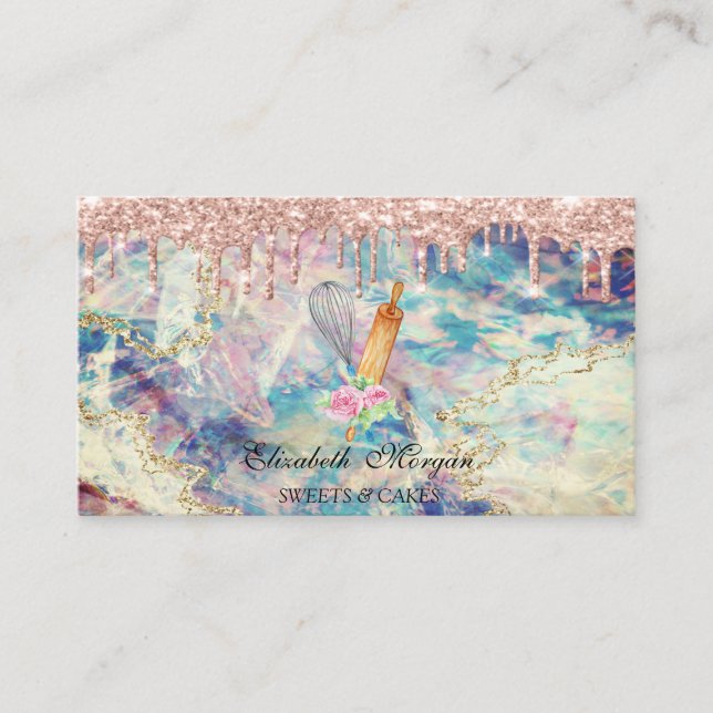 Carte De Visite Sweets Rose de Cupcake gouttes d'or Holographique  (Devant)
