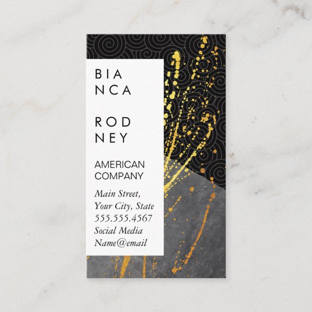 Carte De Visite Swirl Motif Slate Gold Spatter (Devant)