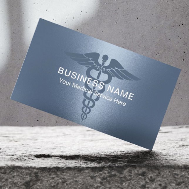 Carte De Visite Symbole Caduceus Médicale Élégant bleu Dusty (Créateur téléchargé)