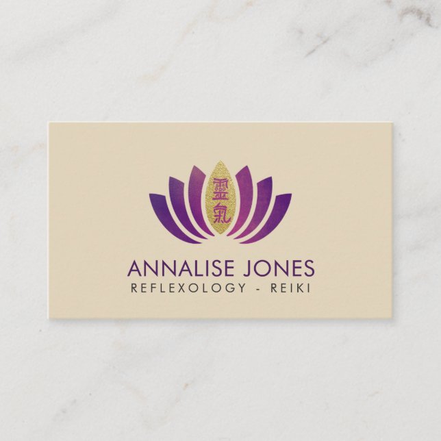 Carte De Visite Symbole curatif de Reiki sur les pétales pourpres (Devant)