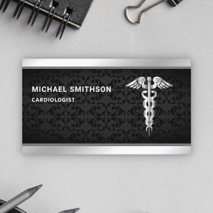 Carte De Visite Symbole de caducée argent noir Professionnel médic