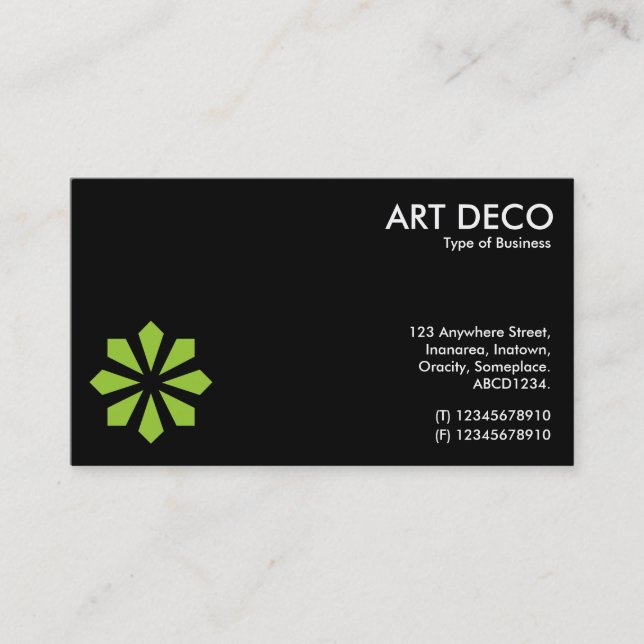 Carte De Visite Symbole de Fleur Art Déco Vert - Noir (Devant)