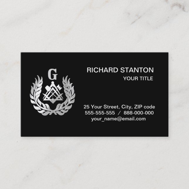 Carte De Visite Symbole de maçonnerie en argent (Devant)
