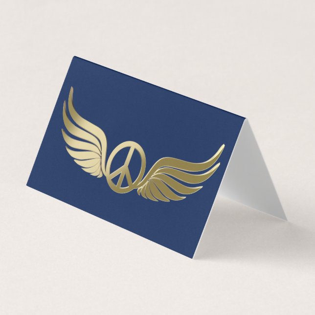 Carte De Visite Symbole de paix d'apparence métallique avec ailes (Devant)