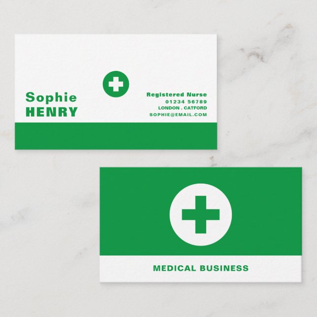 Carte De Visite Symbole de premiers soins, médecin généraliste, in (Devant / Derrière)