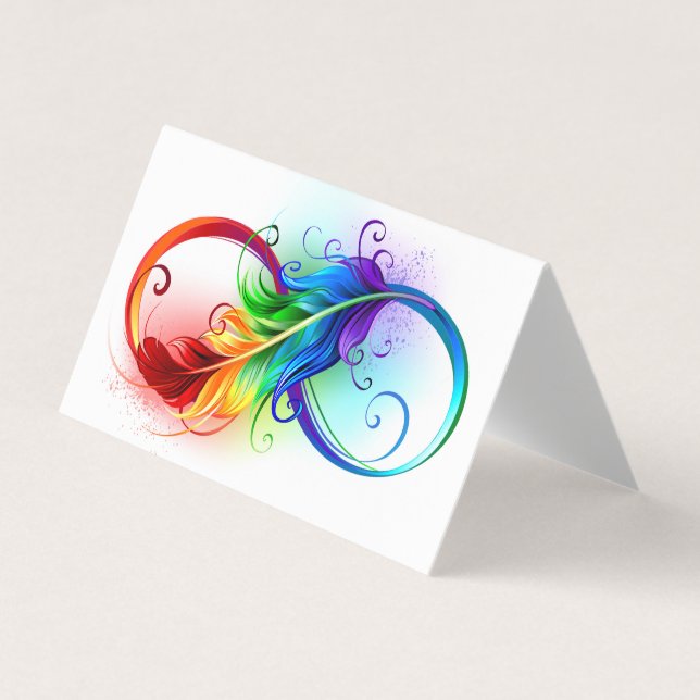 Carte De Visite Symbole d'infini avec plume arc-en-ciel (Devant)