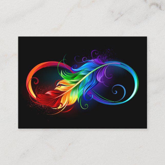 Carte De Visite Symbole d'infini avec plume arc-en-ciel (Devant)