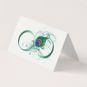 Carte De Visite Symbole d'infini avec plume de paon