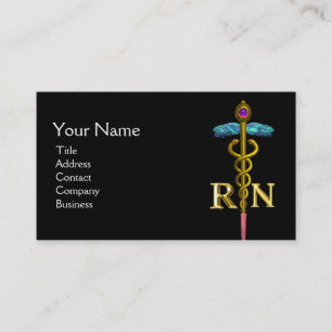 CARTE DE VISITE SYMBOLE D'INFIRMIÈRES ENREGISTRÉES GOLD CADUCEUS, 