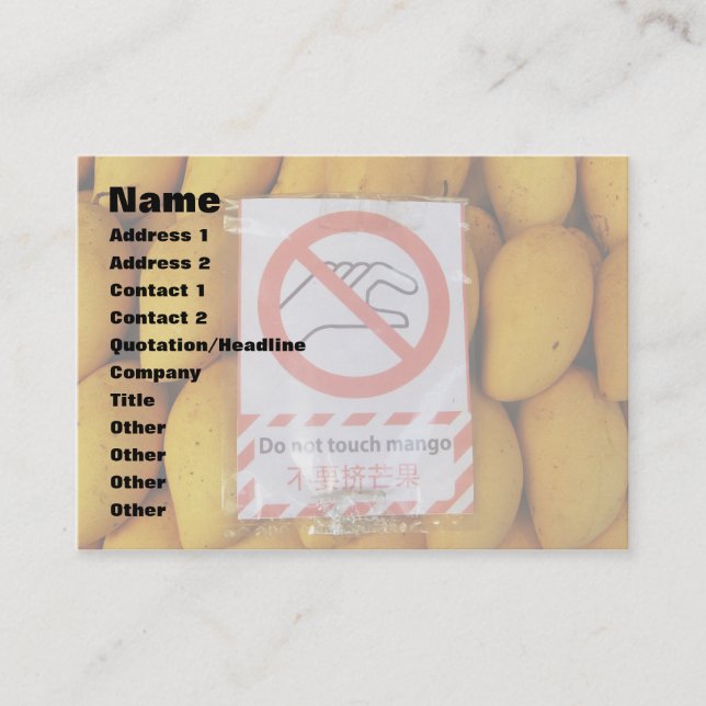 Carte De Visite Symbole drôle 'Ne touche pas la mangue' (Devant)