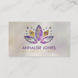 Carte De Visite Symbole et mains de Reiki en fluorine et or de