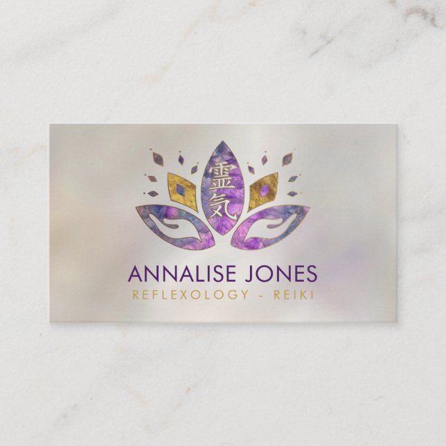 Carte De Visite Symbole et mains de Reiki en fluorine et or de (Devant)