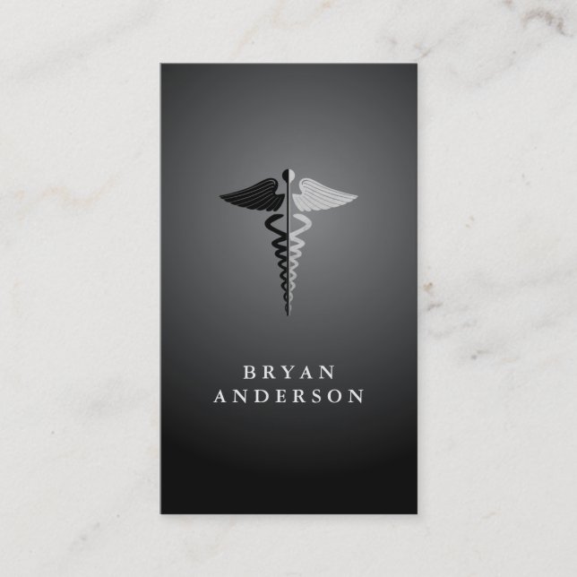 Carte De Visite Symbole Faux Silver Foil et Black Caduceus (Devant)