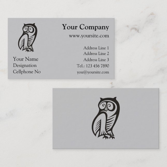 Carte De Visite Symbole hibou noir (Devant / Derrière)