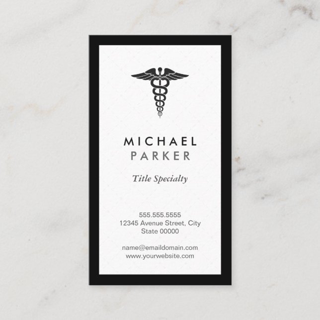 Carte De Visite Symbole Médicale de Caduceus - Noir et Blanc rétro (Devant)