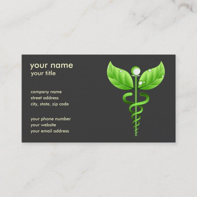 Carte De Visite Symbole Médicale de la médecine alternative Green  (Devant)