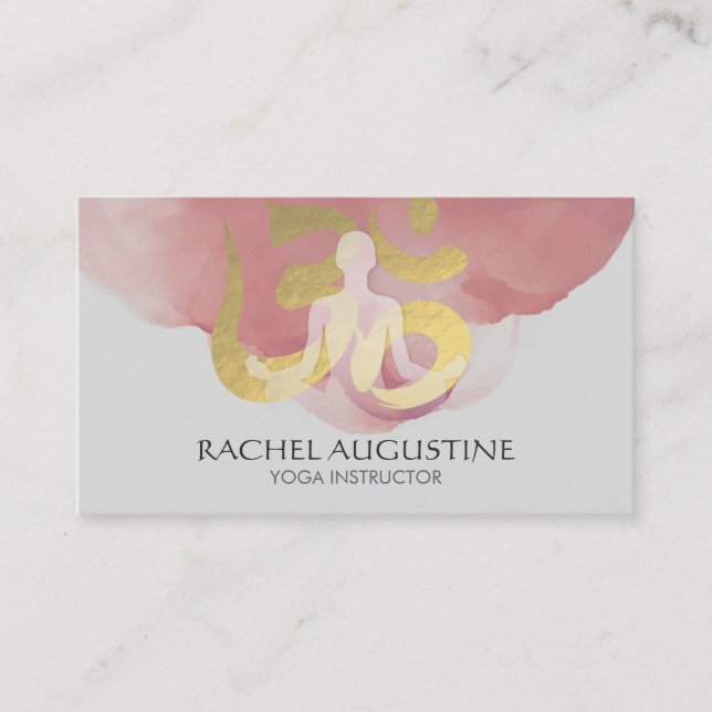 Carte De Visite Symbole Om & Pose de méditation Yoga Elegant Gold  (Devant)