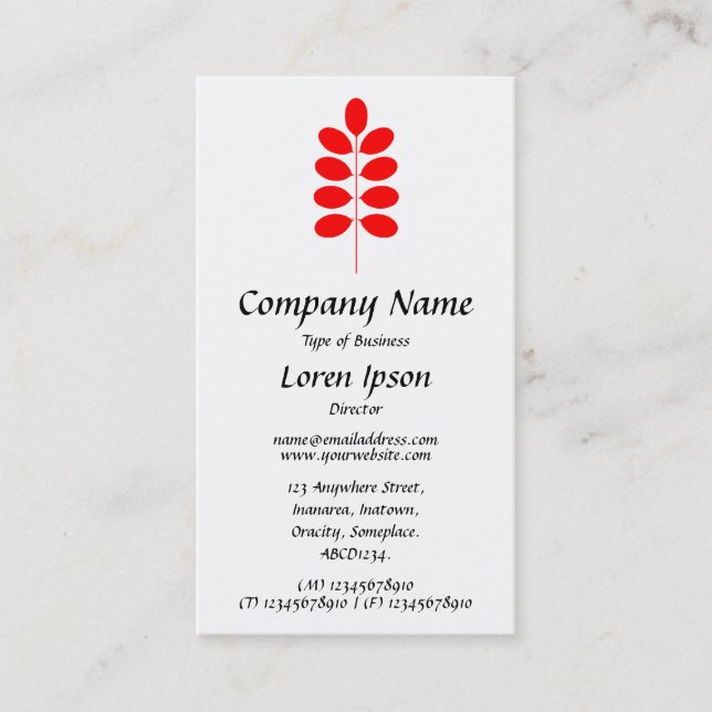 Carte De Visite Symbole plante - Rouge sur blanc (Devant)