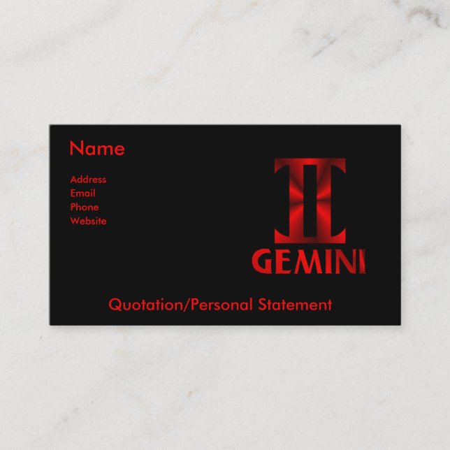 Carte De Visite Symbole rouge d'horoscope de Gémeaux (Devant)
