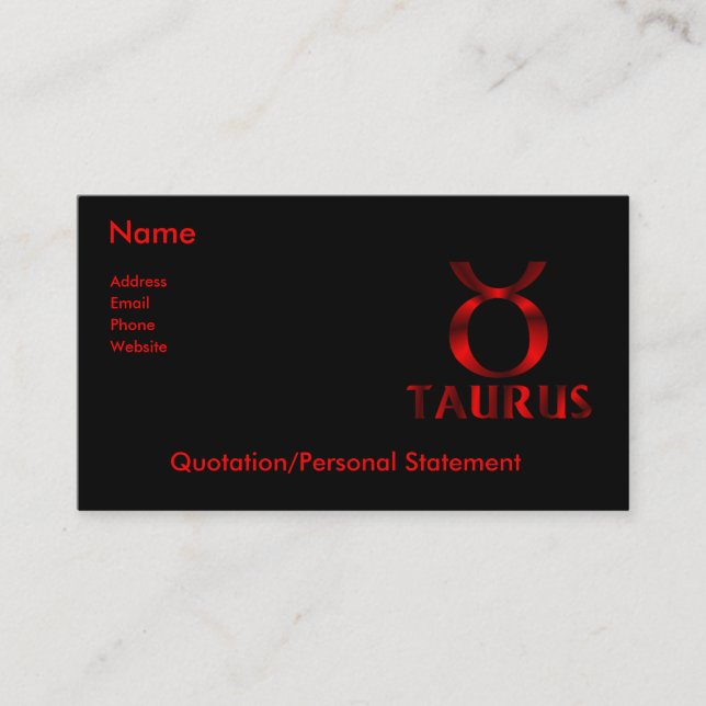 Carte De Visite Symbole rouge d'horoscope de Taureau (Devant)