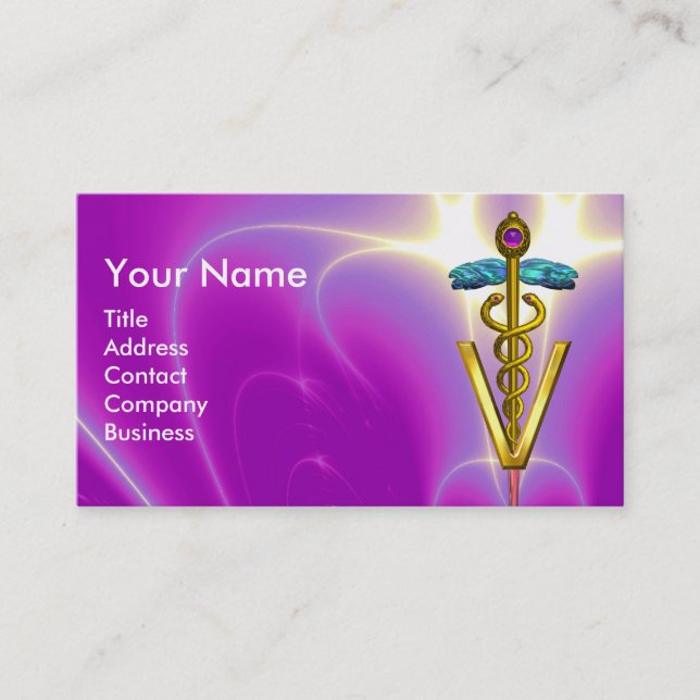 Carte De Visite SYMBOLE VÉTÉRINAIRE DE CADUCE D'OR / Fuchsia Purpl (Devant)
