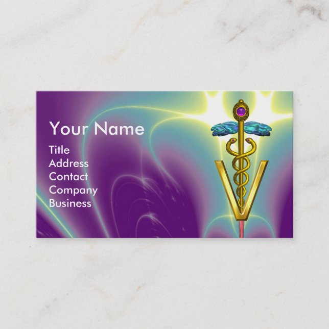 Carte De Visite SYMBOLE VÉTÉRINAIRE DE CADUCE D'OR / Vert pourpre (Devant)