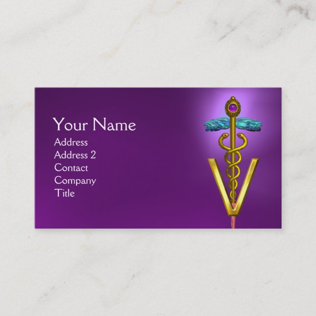 Carte De Visite SYMBOLE VÉTÉRINAIRE DE CADUCE D'OR / Violet (Devant)