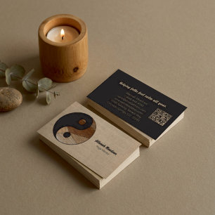 Carte De Visite Symbole Yin-Yang Tons Terre QR Code Méditatif 