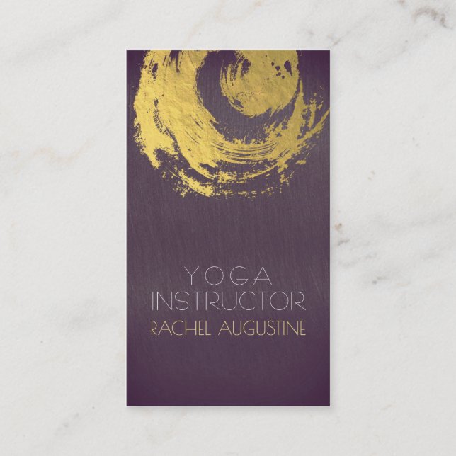 Carte De Visite Symbole ZEN YOGA JAUNE violet et or élégant (Devant)