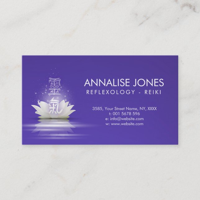 Carte De Visite Symboles curatifs de Reiki sur Lotus blanc (Devant)