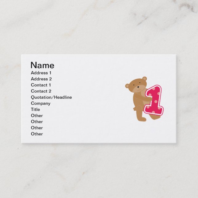 Carte De Visite T-shirts et cadeaux 1er anniversaire (Devant)