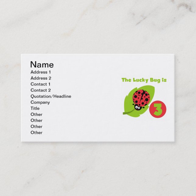 Carte De Visite T-shirts et cadeaux 3e anniversaire Lucky Bug (Devant)