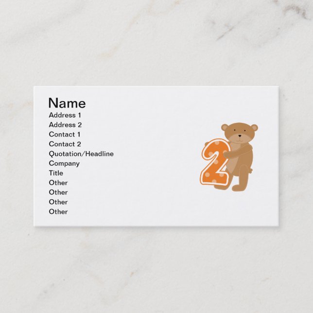 Carte De Visite T-shirts et cadeaux de 2e anniversaire de l'ours (Devant)