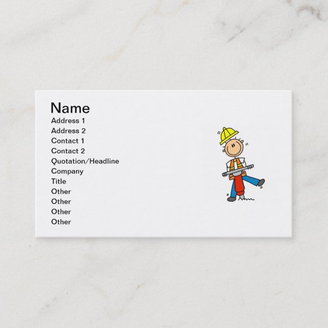 Carte De Visite T-shirts et cadeaux de construction du travailleur (Devant)