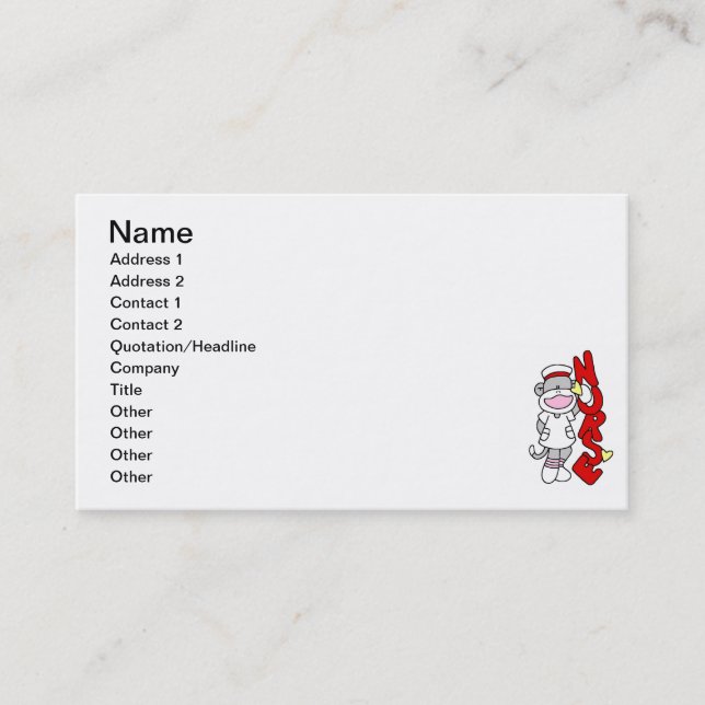 Carte De Visite T-shirts et cadeaux de l'infirmière singe de choc (Devant)
