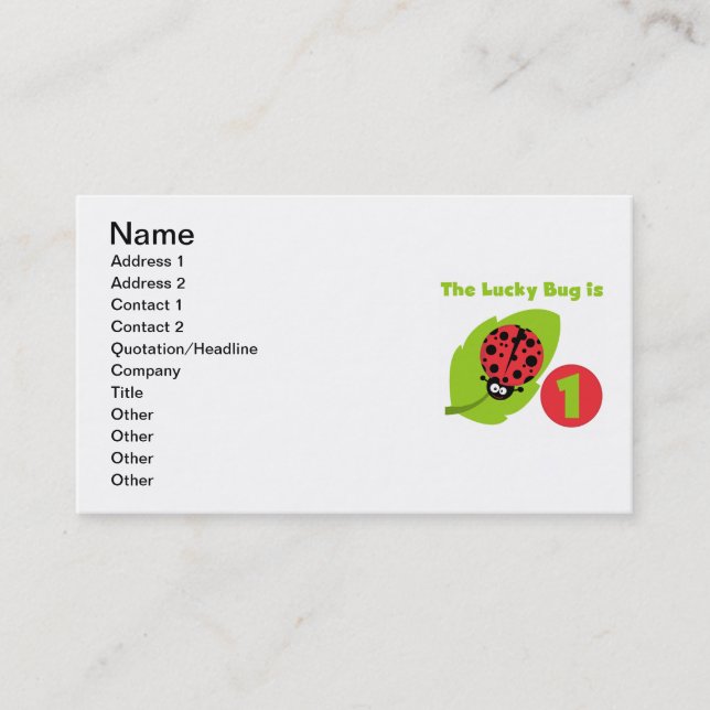 Carte De Visite T-shirts et cadeaux Lucky Bug 1er anniversaire (Devant)