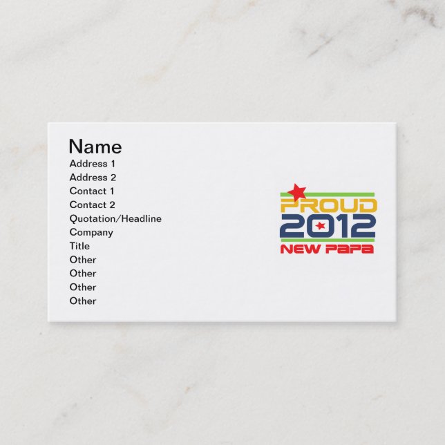 Carte De Visite T-shirts et cadeaux Proud New Papa 2012 (Devant)