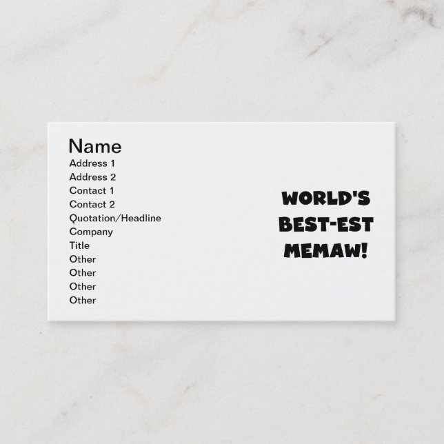 Carte De Visite T-shirts noir et blanc du Meilleur-est Memaw du (Devant)