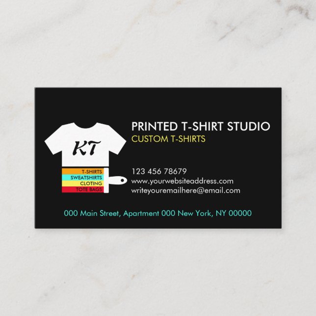 Carte De Visite T-Shirts Personnalisés Noirs Sacs Vêtements (Devant)