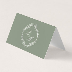 Carte De Visite Table de mariage en vert sauge Branche de script m