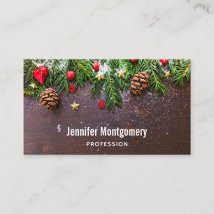 Carte De Visite Table de Noël rustique avec pin et neige