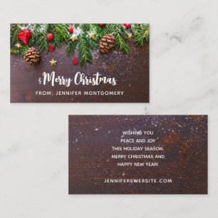 Carte De Visite Table de Noël rustique avec pin et neige