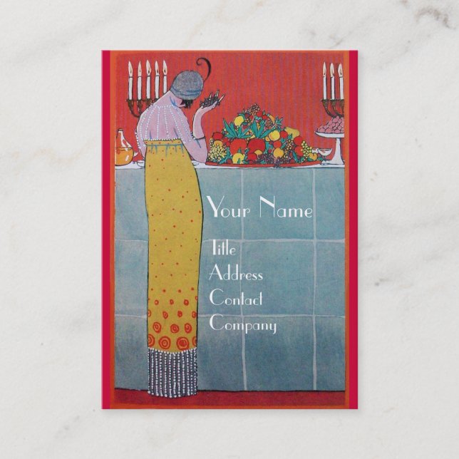 CARTE DE VISITE TABLE LADY AND FRUITS SET ART DÉCO WEDDING PLANNER (Devant)