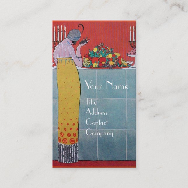 CARTE DE VISITE TABLE LADY AND FRUITS SET ART DÉCO WEDDING PLANNER (Devant)