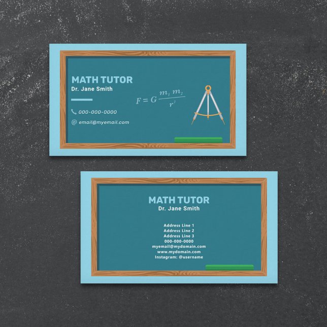 Carte De Visite Tableau de bord et Compas Math Tutor (Chalkboard & Compas Math Tutor Business Card)